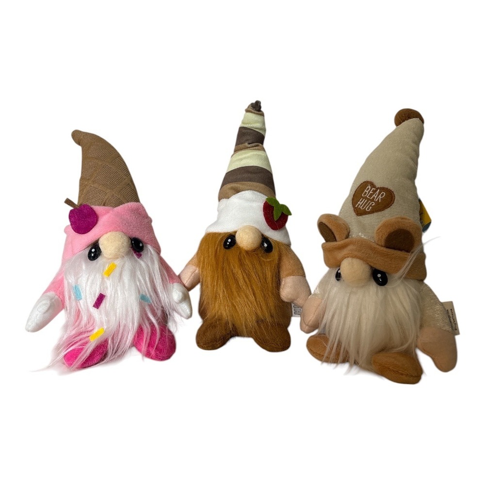 Giftcraft Gnomies Plush Set of 3 Ice Cream Strawberry Bear Hug Gnomes 9 Inch NWT